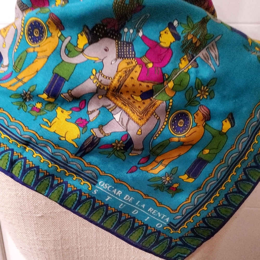 Oscar De La Renta Vintage Silk Elephant Scarf